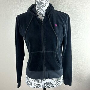 Lilly Pulitzer Black Velvet Palm Tree Logo Hoodie Jacket